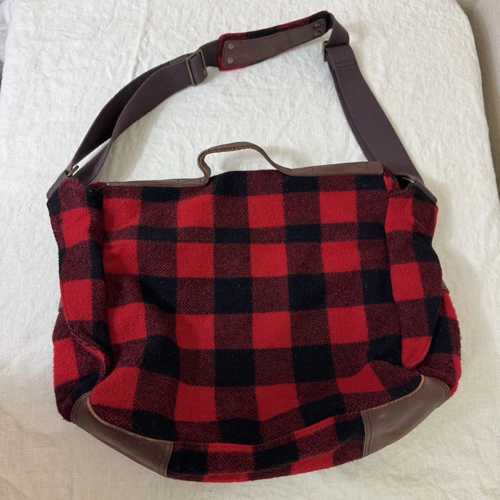 J. Crew Wool Blend Plaid Messenger Bag Red Black Buffalo Plaid Preppy Academia